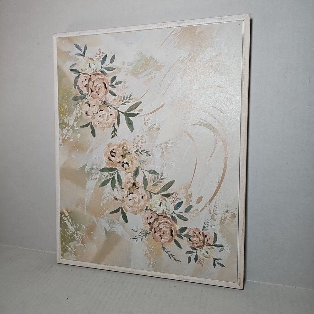 Shabby Chic Style Wall Art Featuring Pink Roses and a White Frame 12x15"